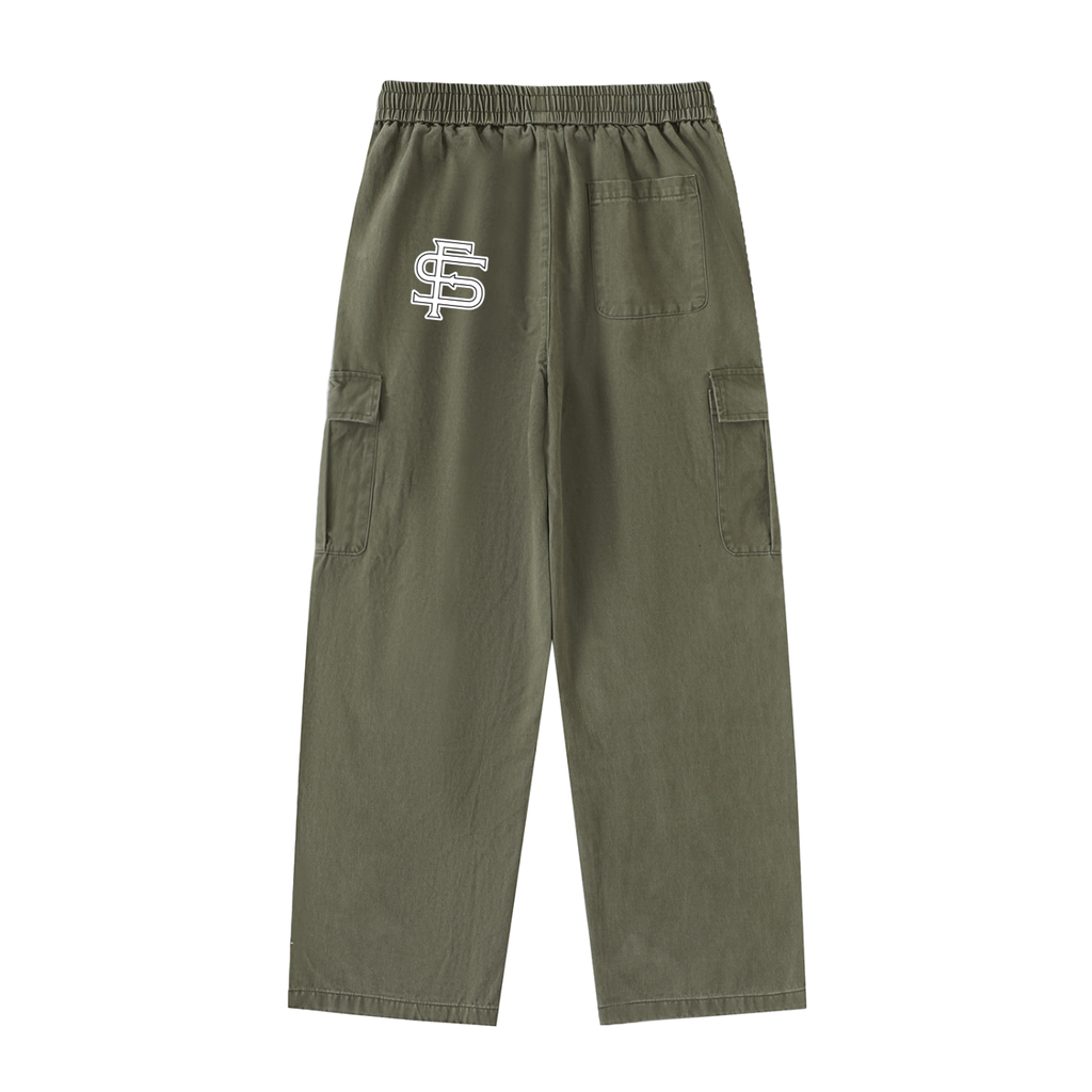 Drawstring Waist Straight-Leg Cargo Pants