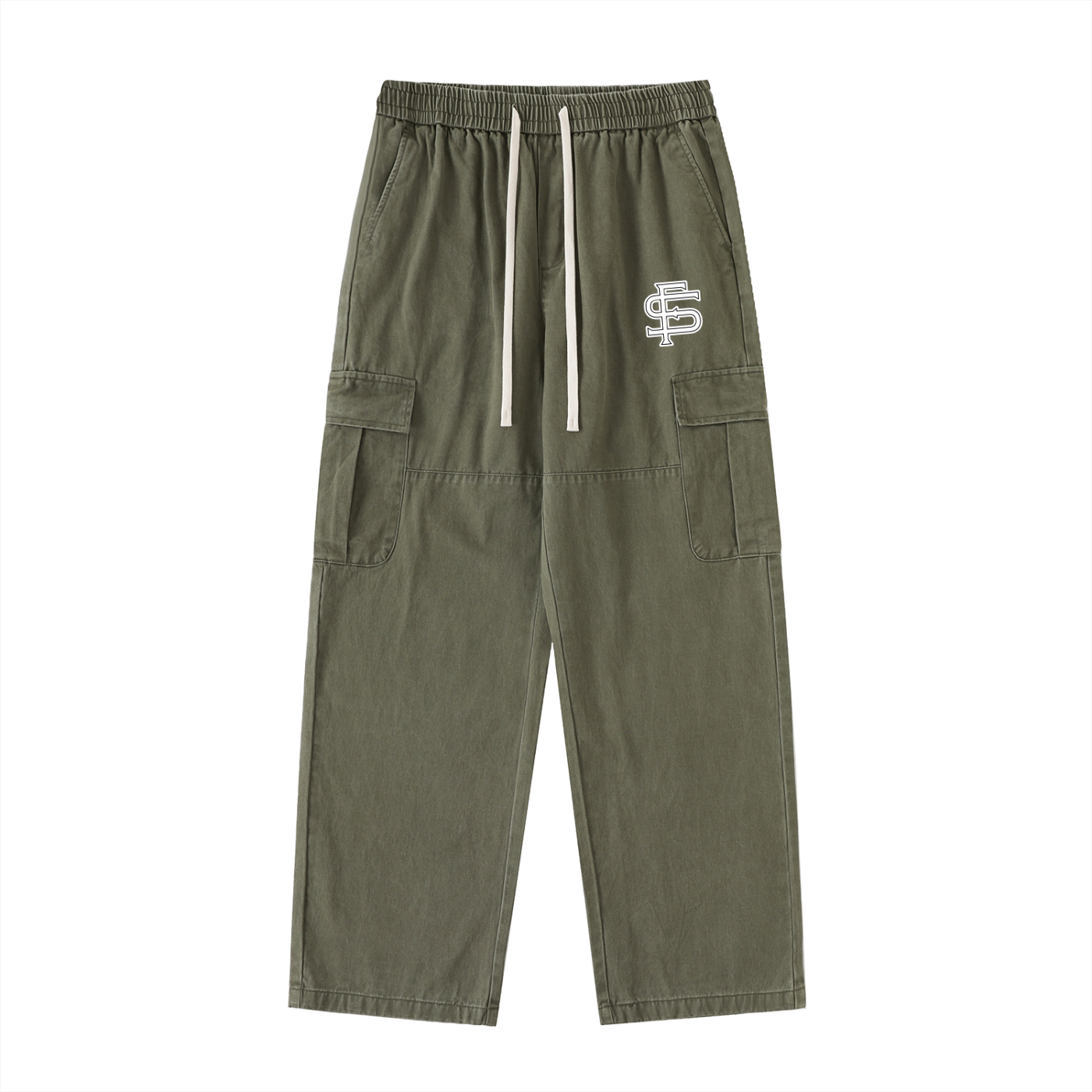 Drawstring Waist Straight-Leg Cargo Pants