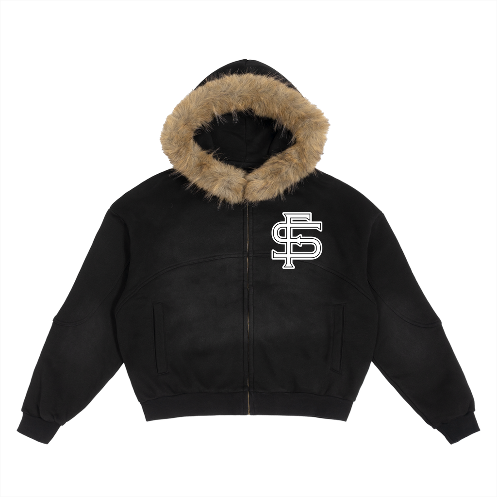 Sun Fade Boxy Detachable Fur Hoodie