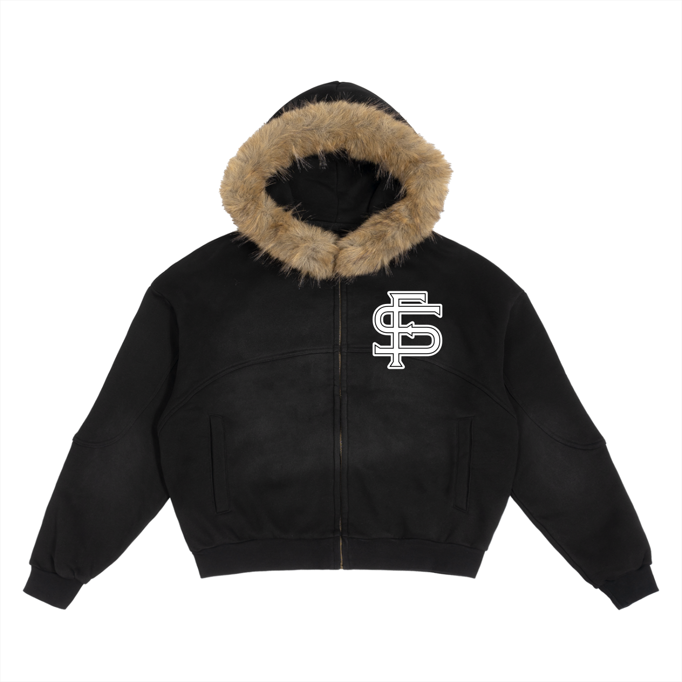 Sun Fade Boxy Detachable Fur Hoodie