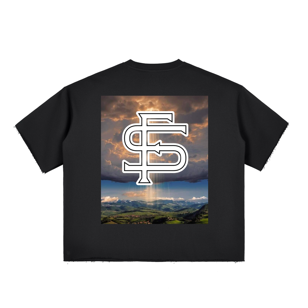 Boxy Half-Sleeve Raw-Edge T-Shirt