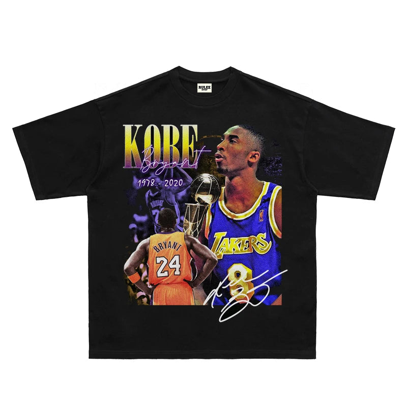 RULEE Kobe Black Mamba Basketball Vintage Portrait Vintage Print Summer Short Sleeve Loose T-Shirt