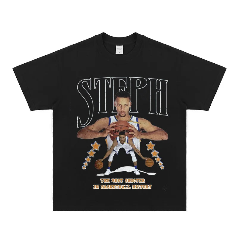 Stephen Curry Tee Stephen Curry American Casual Vintage VINTAGE Short Sleeve Blockbuster Cotton