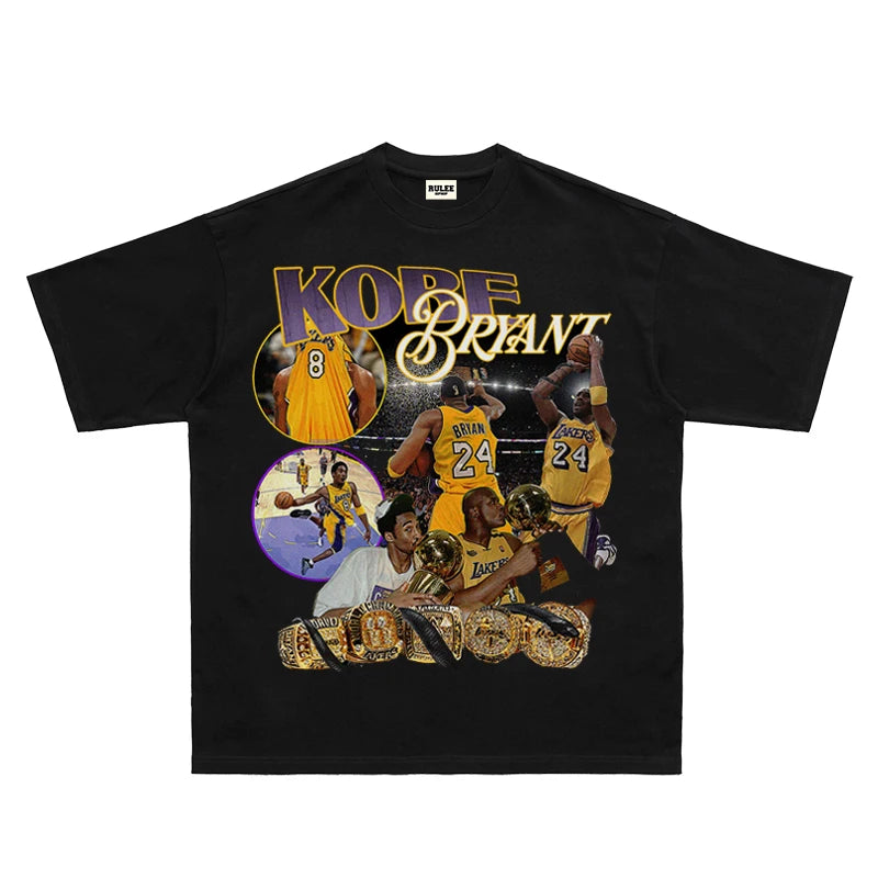 RULEE Kobe Black Mamba Basketball Vintage Portrait Vintage Print Summer Short Sleeve Loose T-Shirt