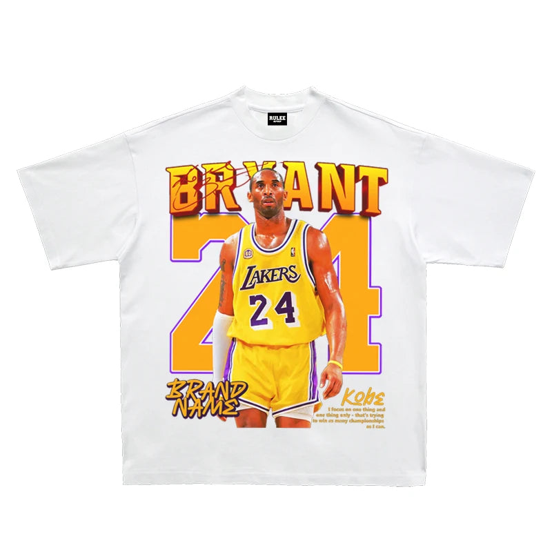 RULEE Kobe Black Mamba Basketball Vintage Portrait Vintage Print Summer Short Sleeve Loose T-Shirt