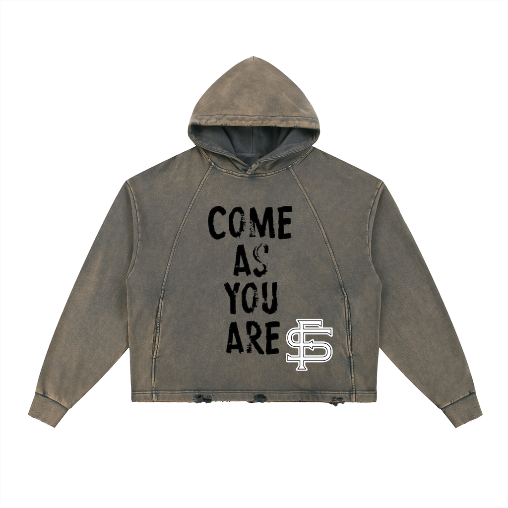 Vintage Washed Frayed-Hem Hoodie