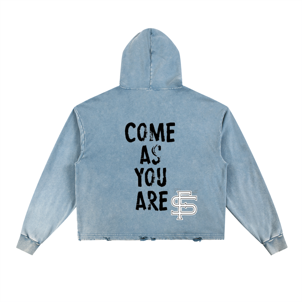 Vintage Washed Frayed-Hem Hoodie