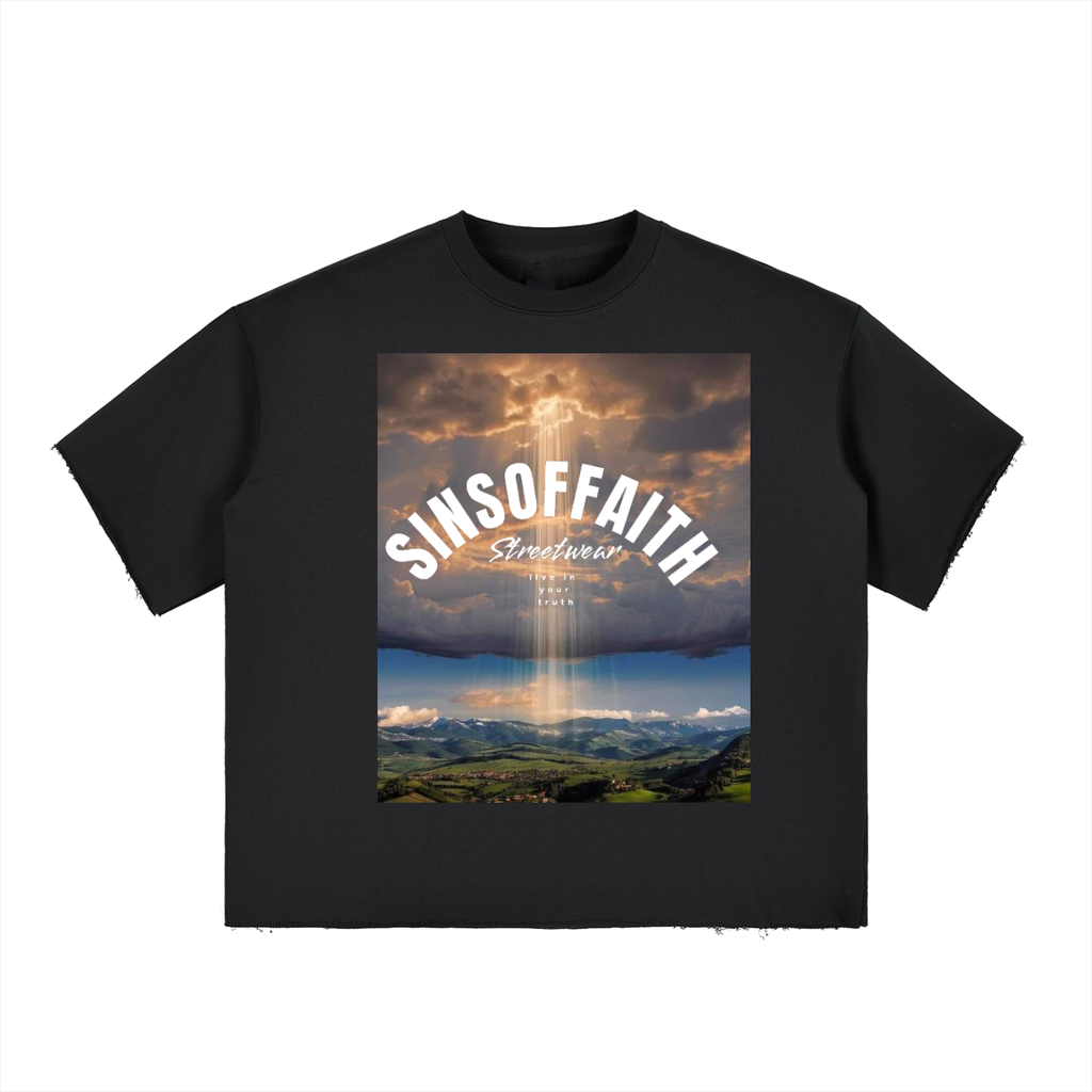 Boxy Half-Sleeve Raw-Edge T-Shirt