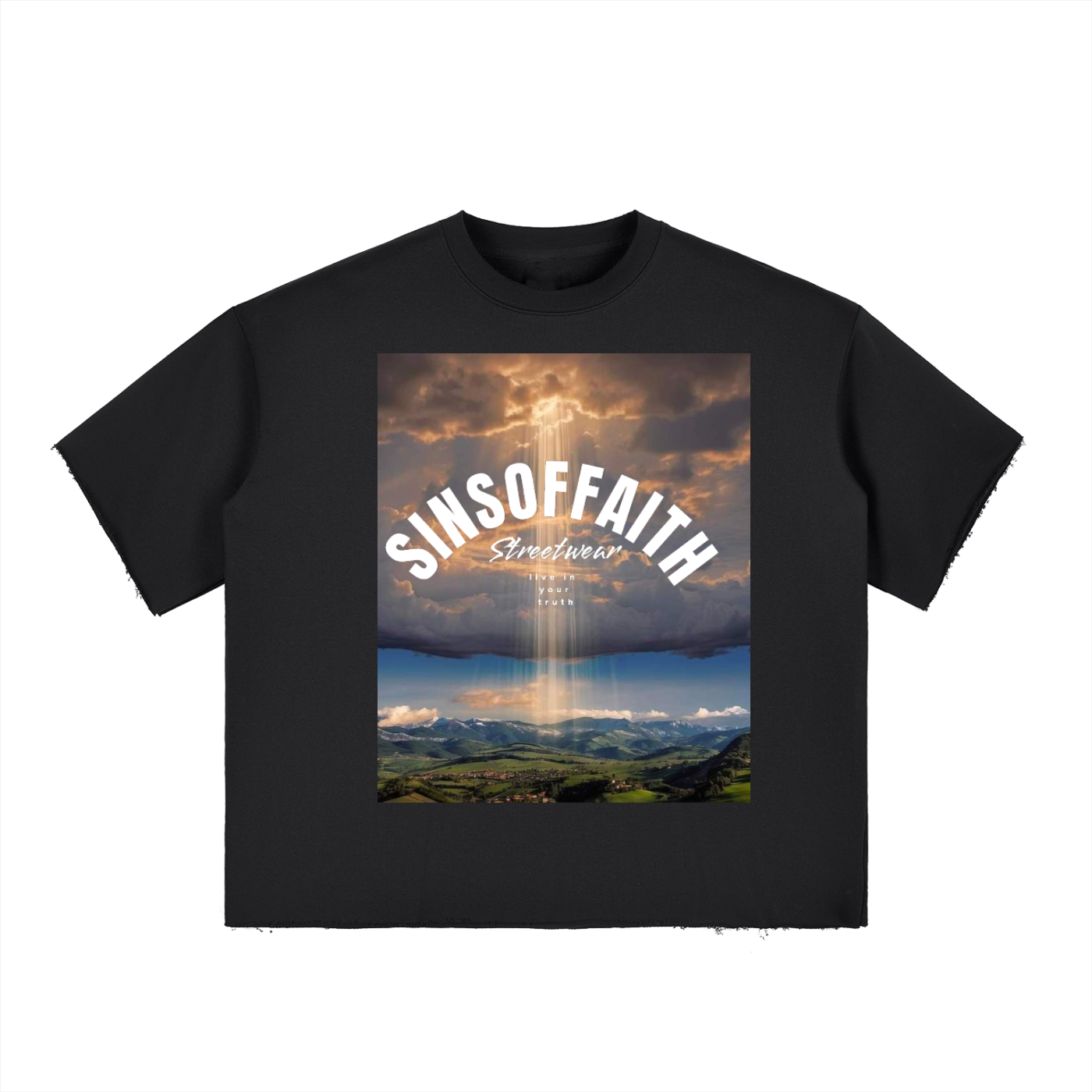 Boxy Half-Sleeve Raw-Edge T-Shirt